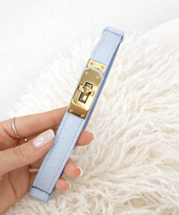 Pasek skórzany ze złotą klamrą - Madely - niebieski smerfowy