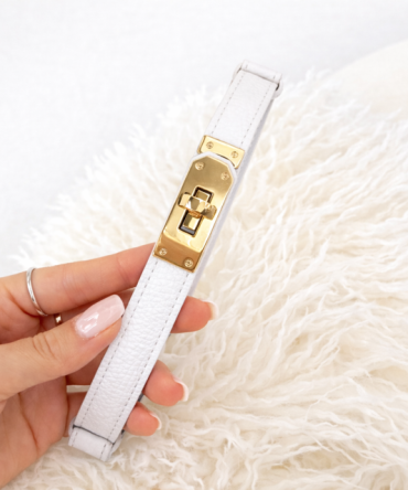 Pasek skórzany ze złotą klamrą - Madely - biały