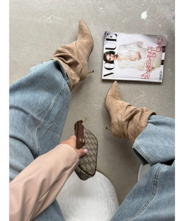 Buty botki z eko zamszu na obcasie - Bony