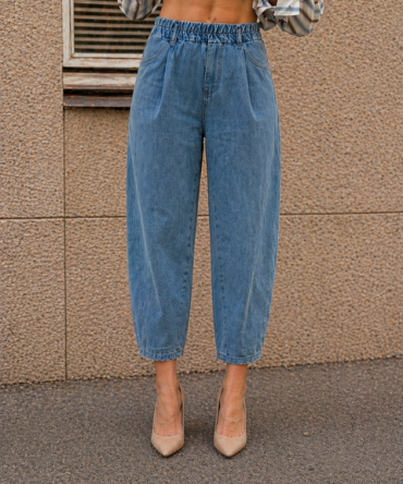 Jeansy baloon fit na gumce - Blue