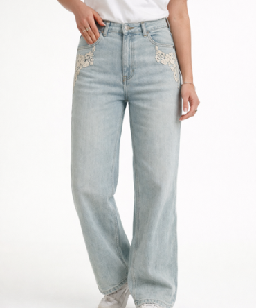 Spodnie wide leg z ozdobną koronką - Arni