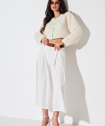 Spodnie culotte z zakładkami i paskiem - Mero