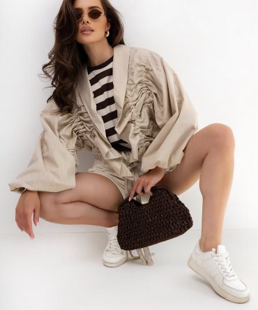 Kurtka lniana oversize ze sciągaczami - Laura