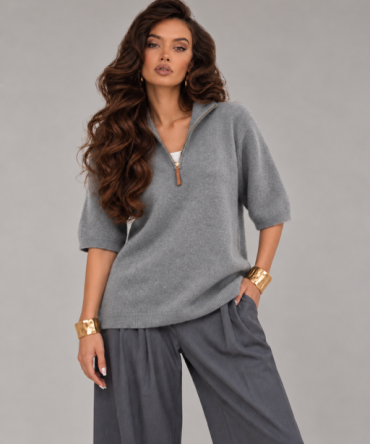 Sweter o luźniejszym kroju ZIP - Monako