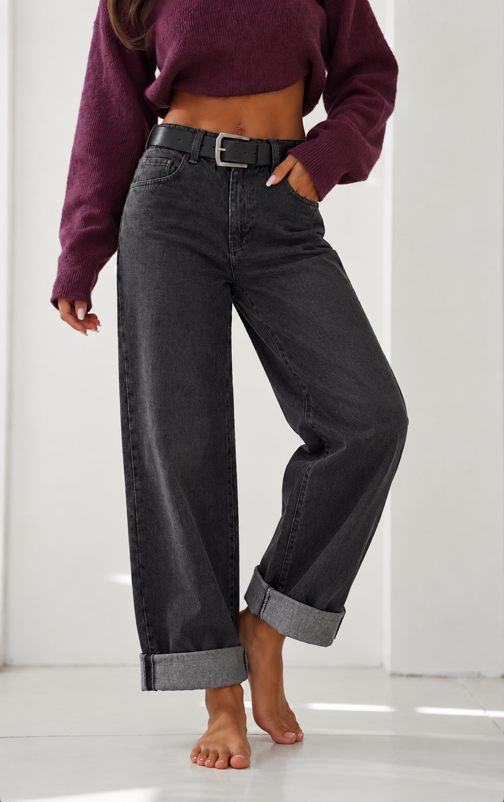 Spodnie jeansy o kroju wide leg - Denny - obrazek 2